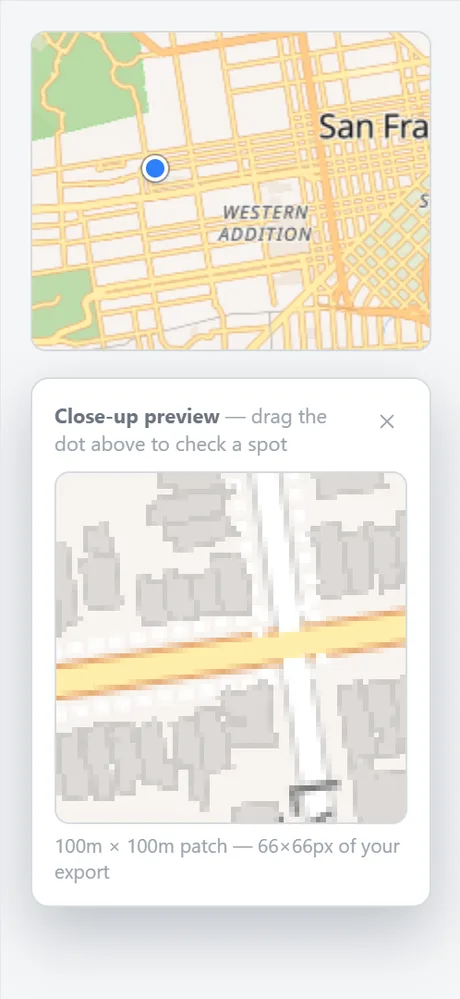 Close-up preview at 2K resolution, a 100 meter patch at 66 by 66 pixels