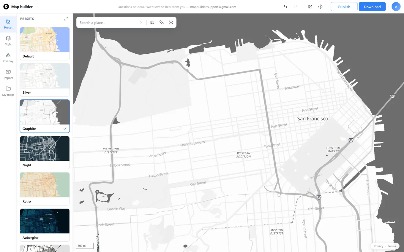 Preset panel showing the Graphite style selected