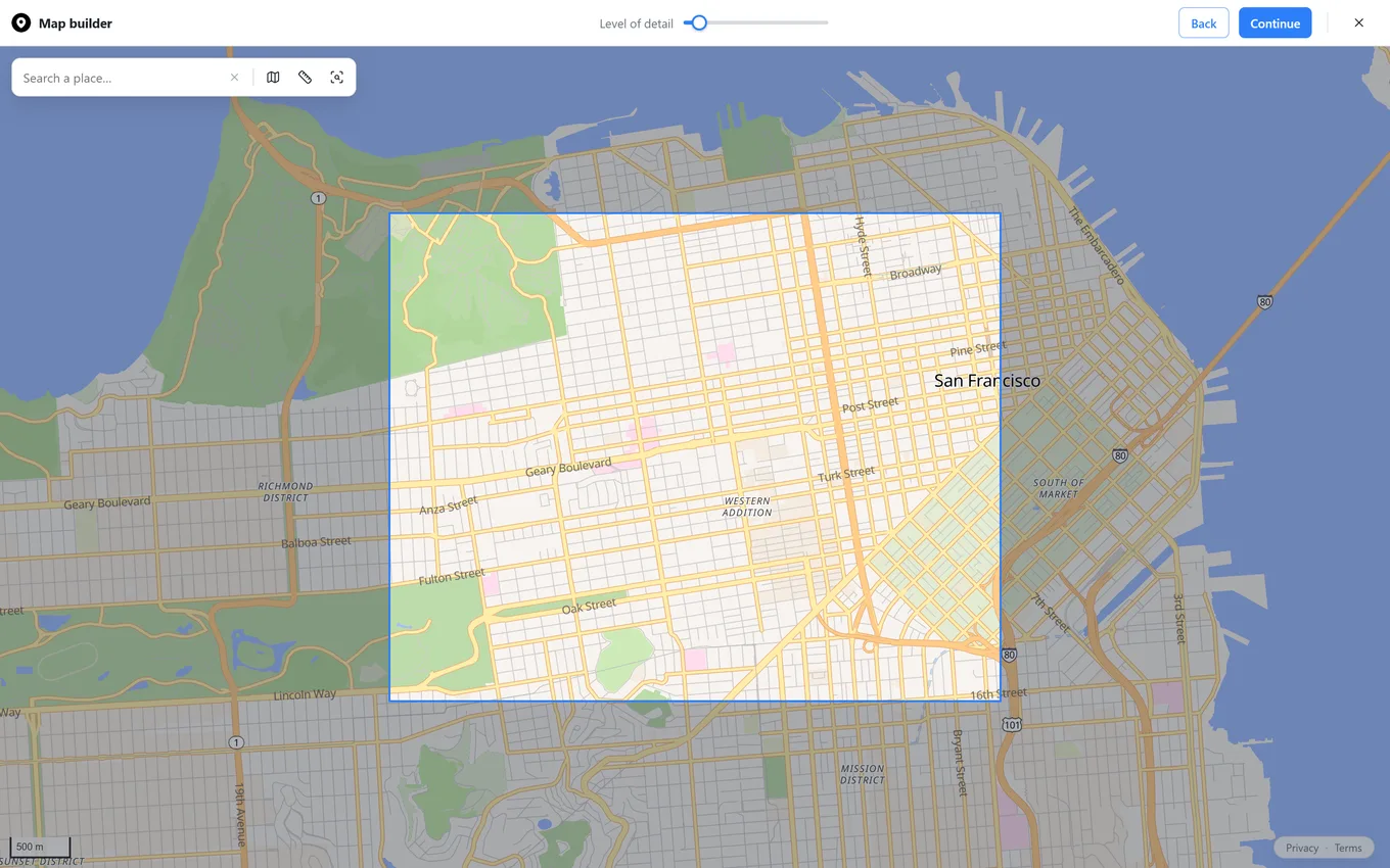 Zoomed-out level of detail showing fewer streets and no building footprints