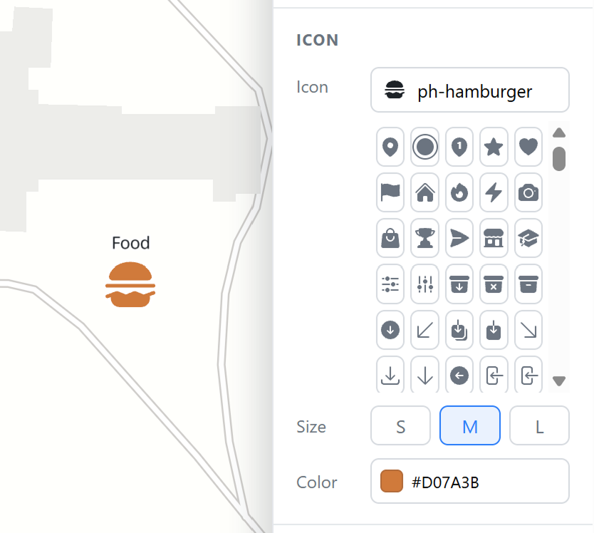 A food icon marker labeled Food on the event map