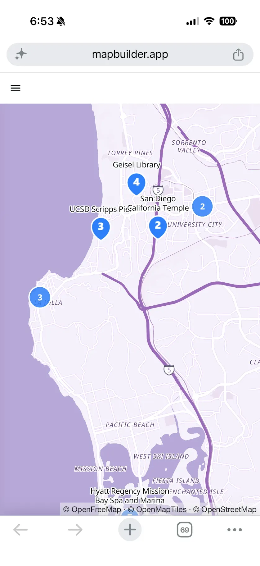 A published map's overview list, viewed on a phone