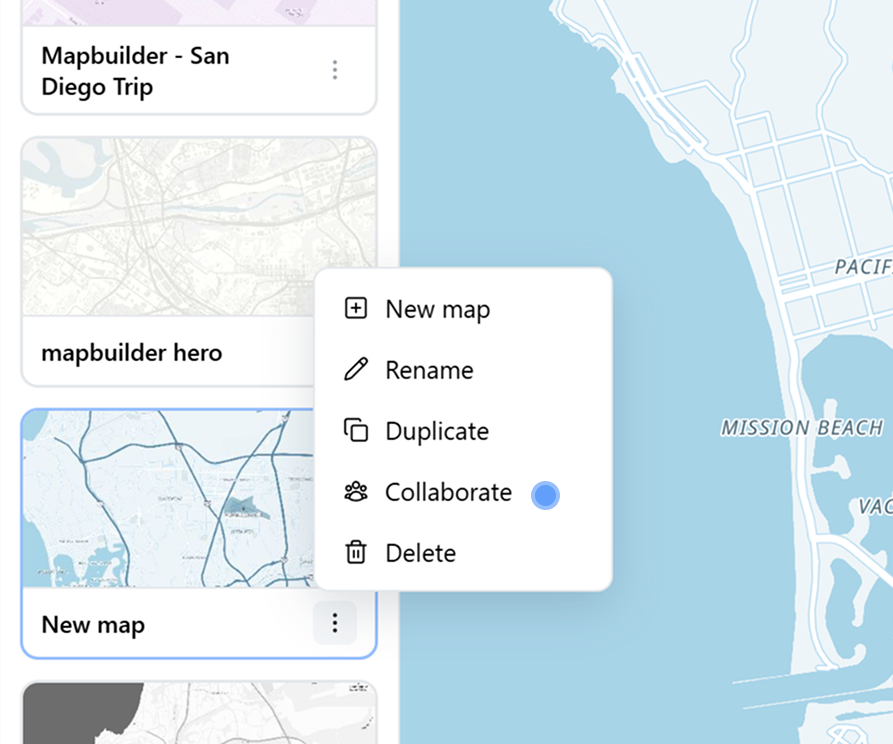 My maps menu with Collaborate option
